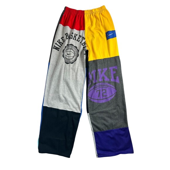 Reworked Graphic T-Shirts Patchwork Upcycled Pants  Size S  Pull-on Straight Leg - Picture 1 of 11
